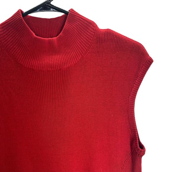 Coldwater Creek Red Mock Neck Ribbed‎ Knit Sweater Tank XL - Picture 2 of 6